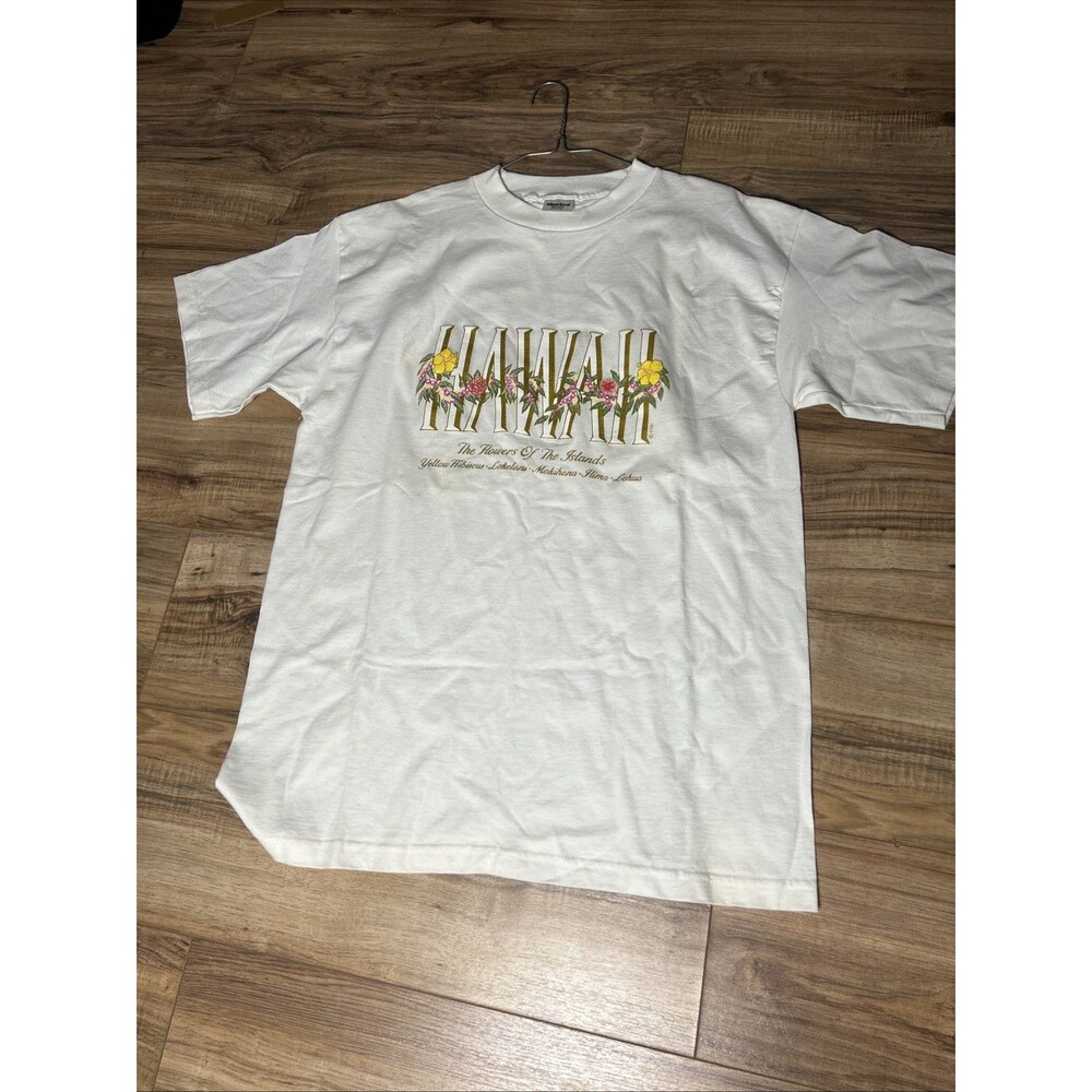 Vintage Single Stitch Murina Large Hawaii T Shirt White Made In USA 90s Beach L